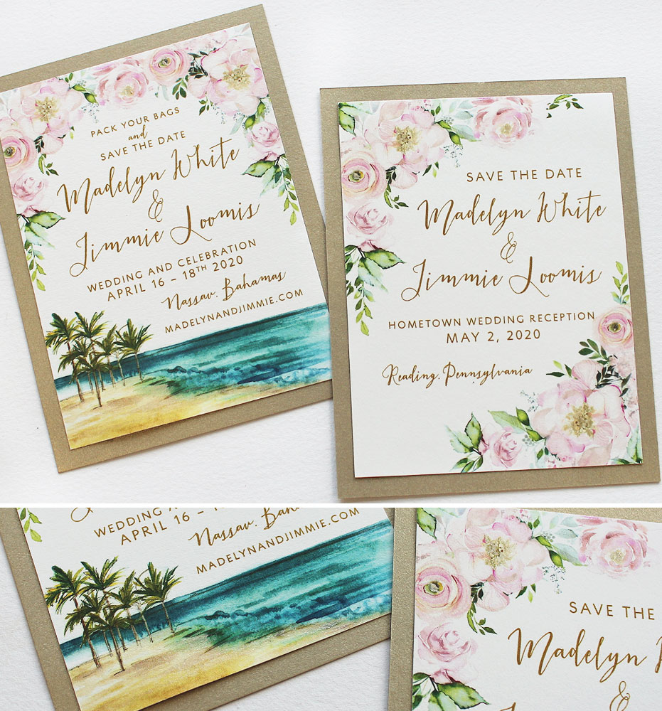 Watercolor Floral Bahamas Wedding Save the Date