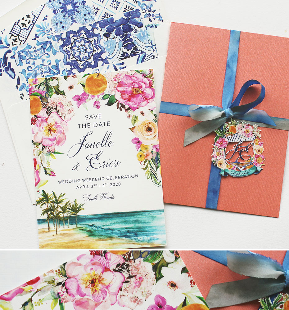 Watercolor Floral Florida Wedding Save the Dates 