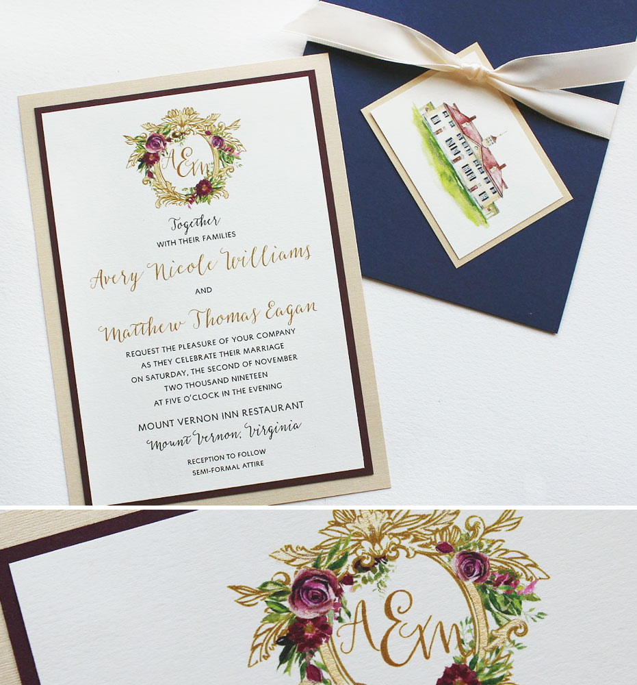 Floral Monogram Wedding Invitations