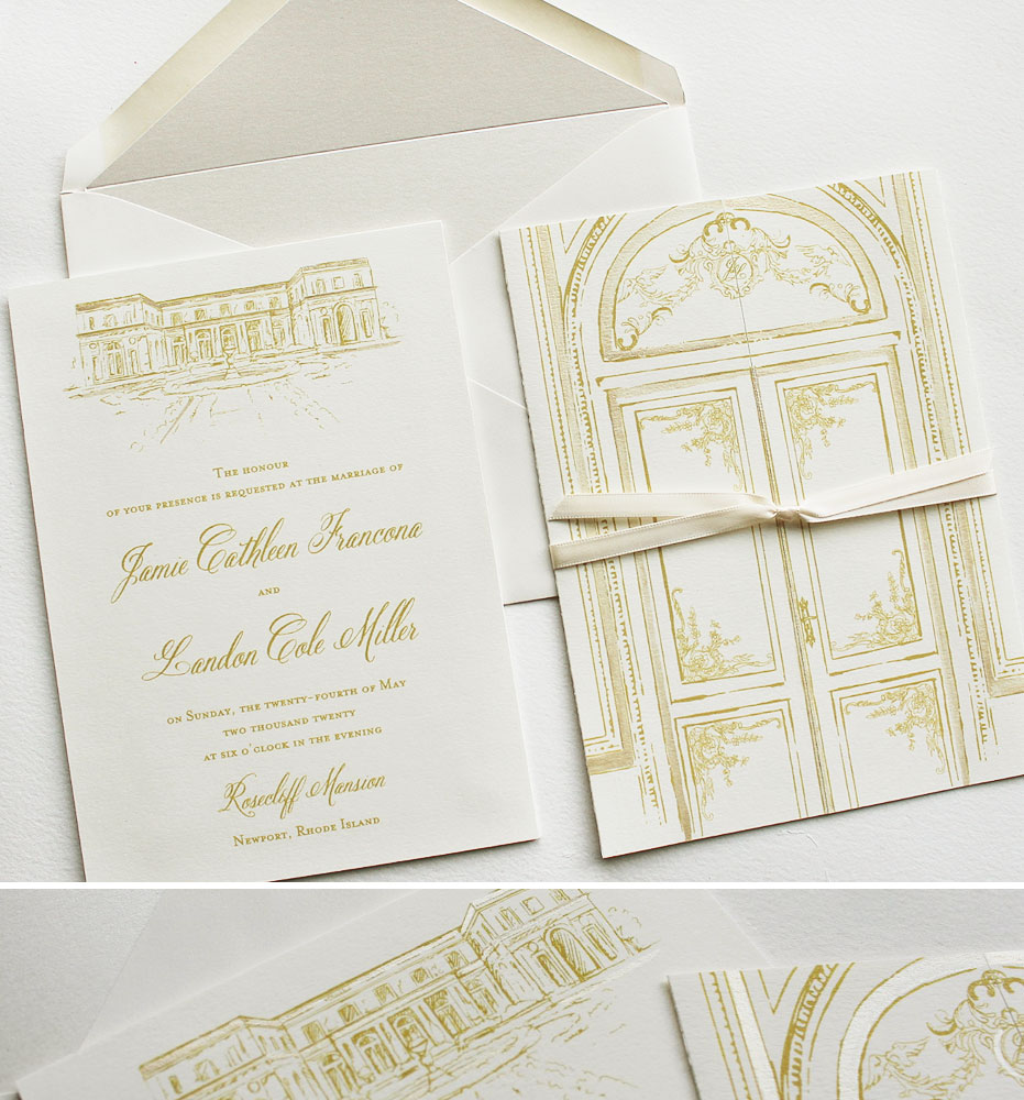 Hand Painted Architectural Inspired Wedding Invitations