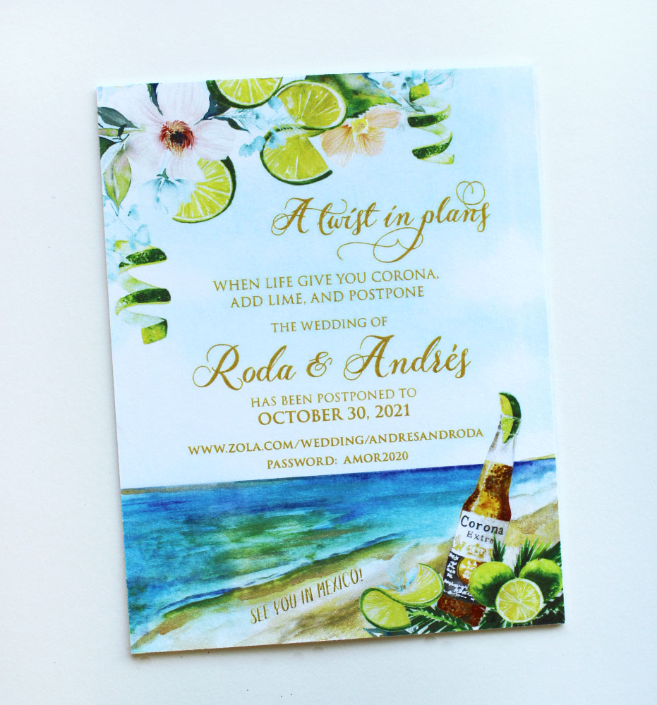 Watercolor Change the Date Wedding Card
