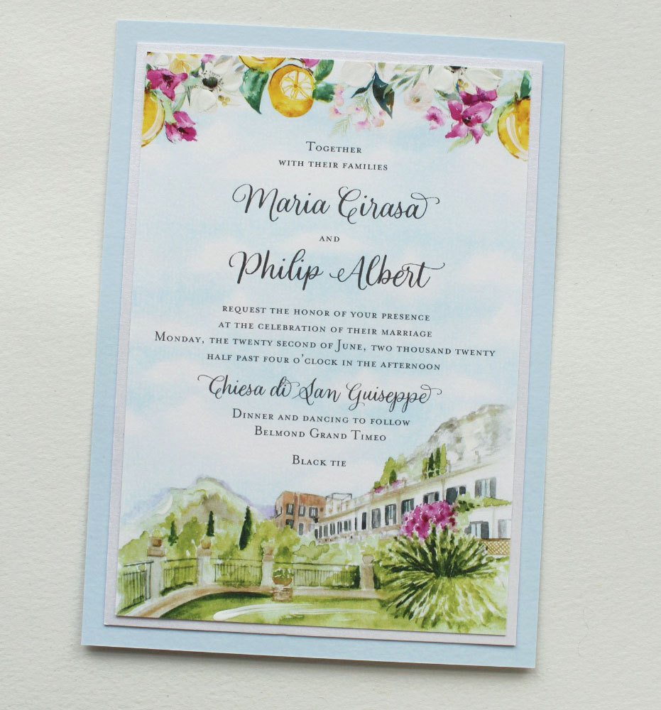 Watercolor Sicily Wedding Invitations