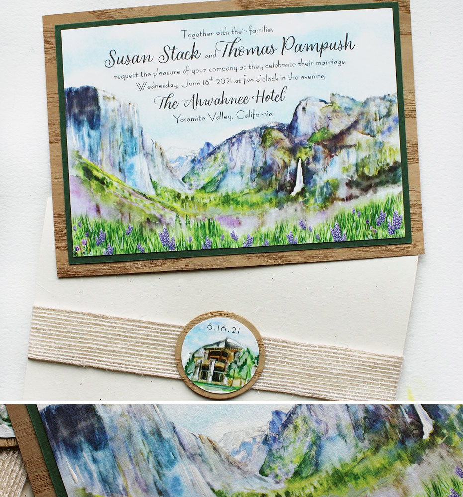 Watercolor Yosemite Wedding Invitations