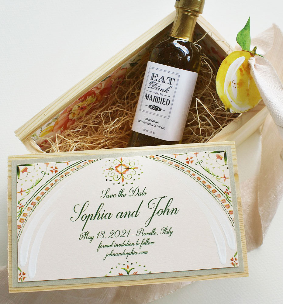 Olive Oil Boxed Italian Wedding Save the Date
