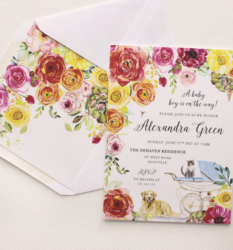 Watercolor Floral Baby Shower Stationery