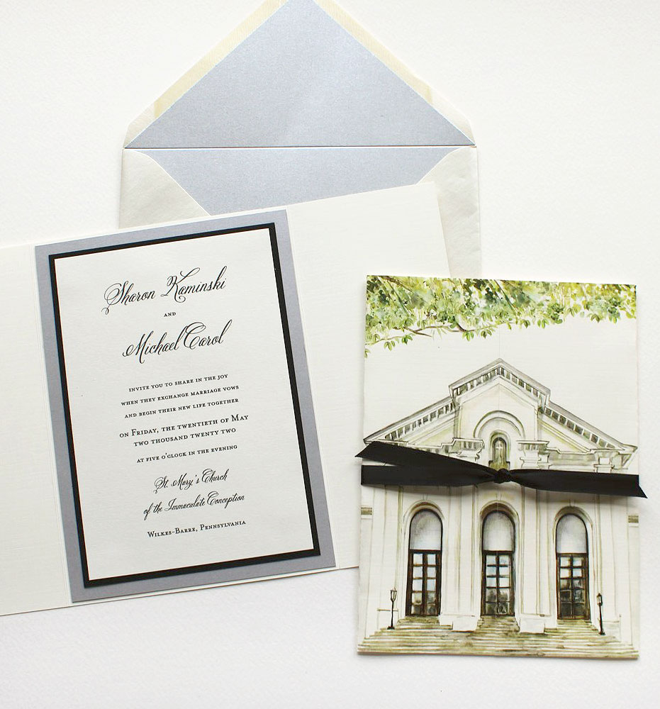 Church Illustration Wedding Invitations