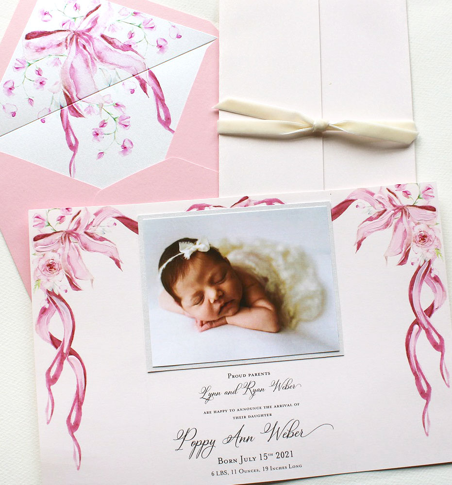 Pink Watercolor Baby Girl Announcements