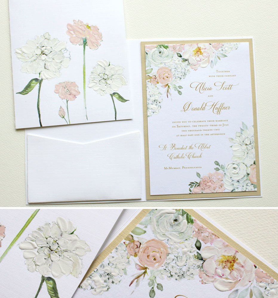 Peach and White Floral Wedding Invitations