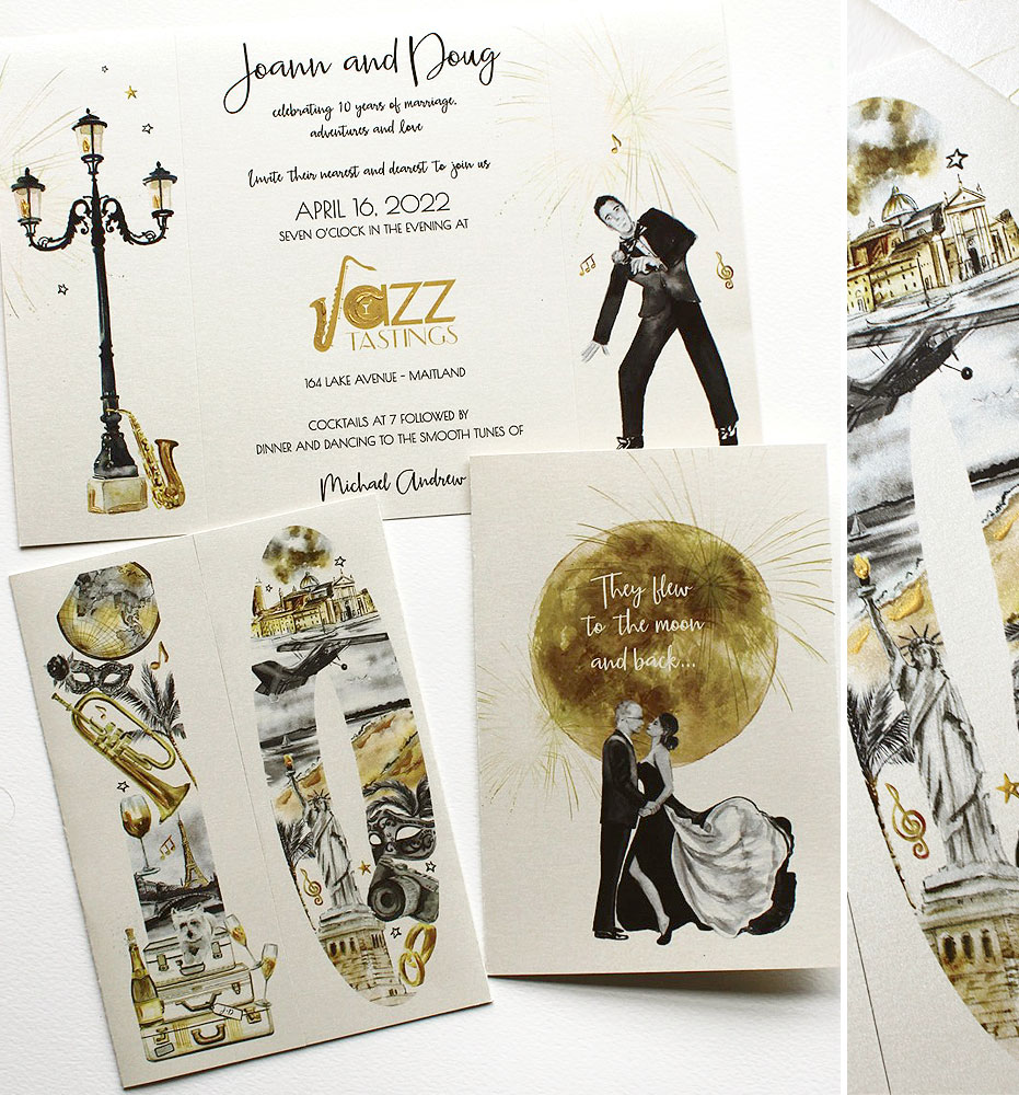 Custom Illustrated Wedding Anniversary Invitations